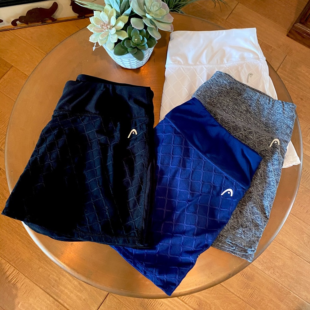 Head Tennis Skirts — Pack of 4! Medium | Colors: Black, Blue, Gray, Grey, White